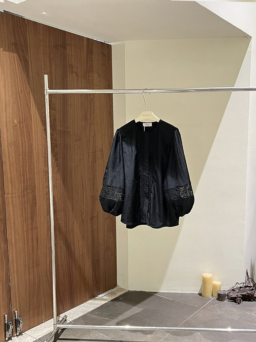 Dame elegant bluse med kunstfærdig spidsdekoration Stilla