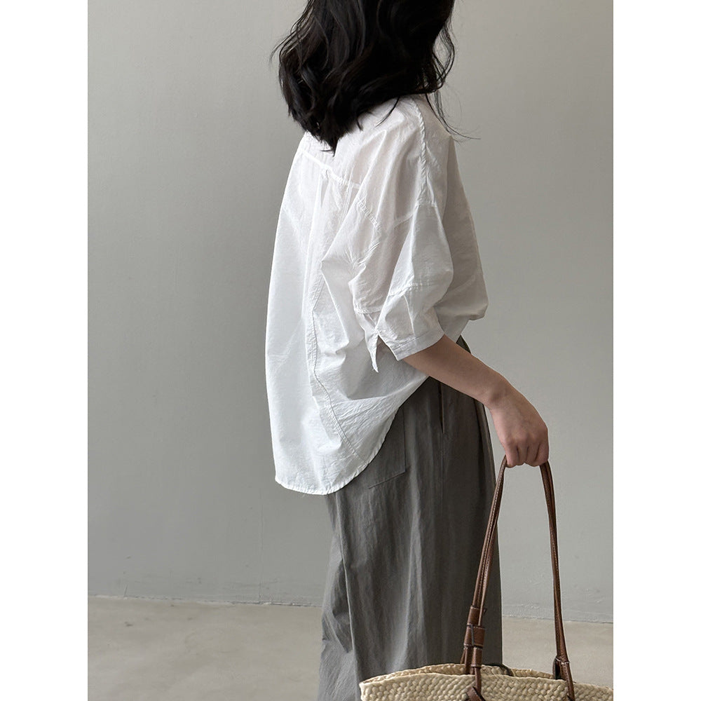 Dame afslappet langærmet blouse med knapbar udskæring og brystlomme Stilla