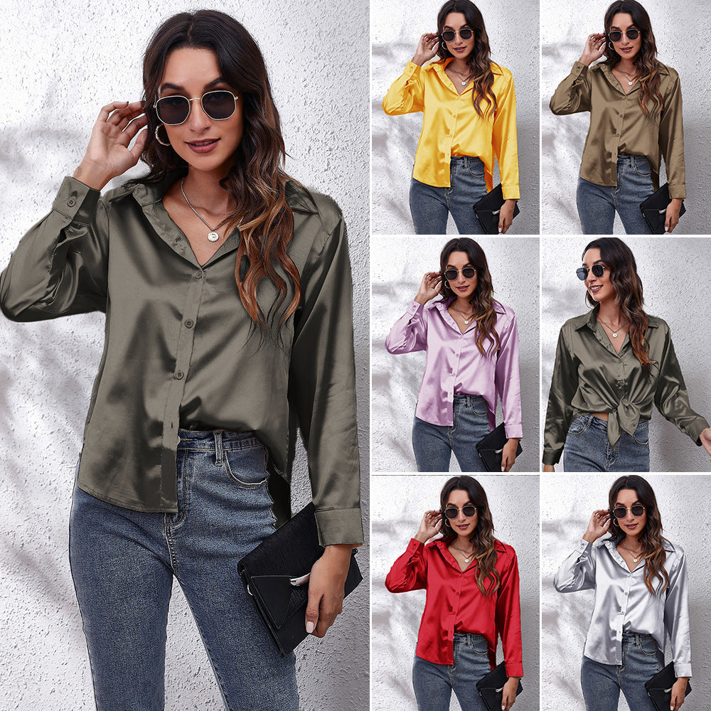 Dame Satin Bluse med Knote Lukning Stilla