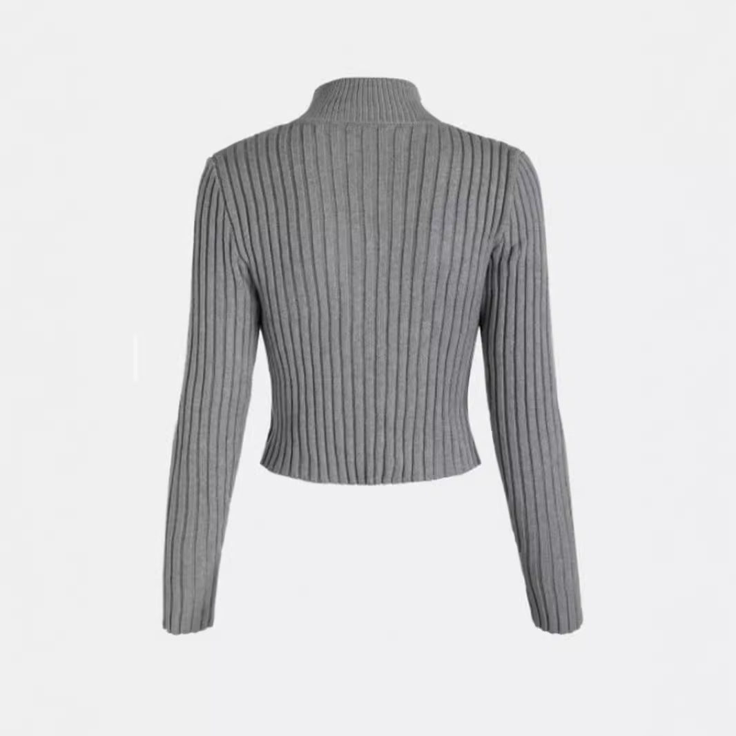 Dame cropped strikjakke med lynlås Stilla