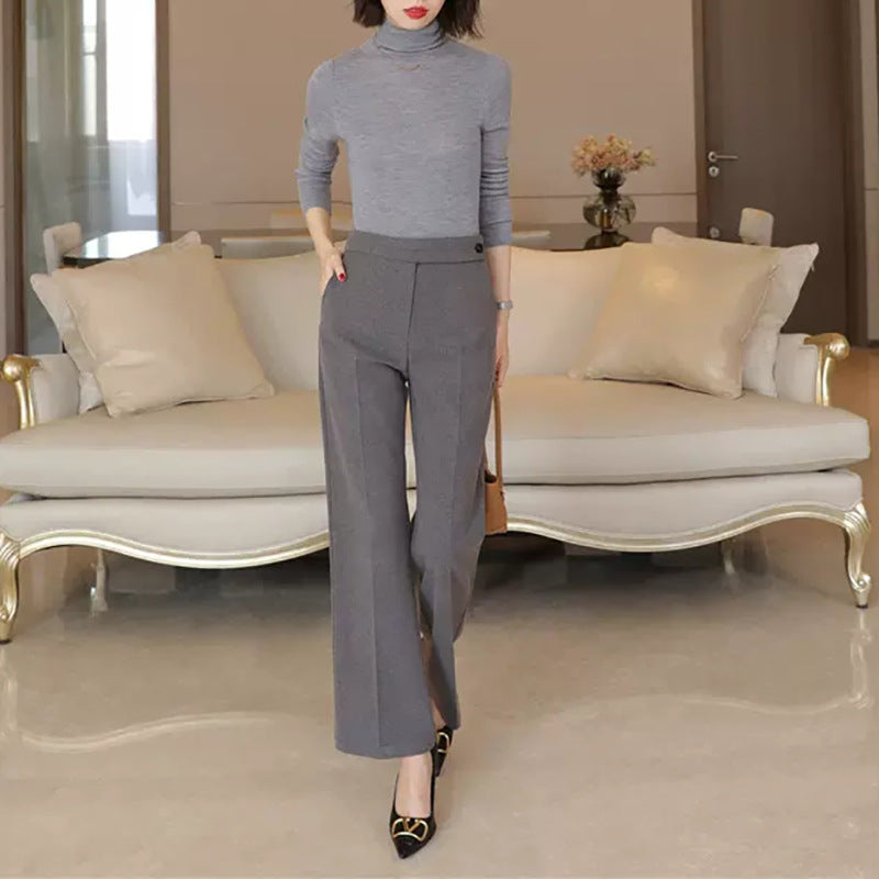 Dame elegant højtaljet bukser med bred ben og bundfald Stilla