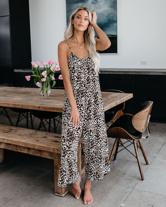 Dame Elegant Jumpsuit med Spaghetti-stropper og vide ben Stilla