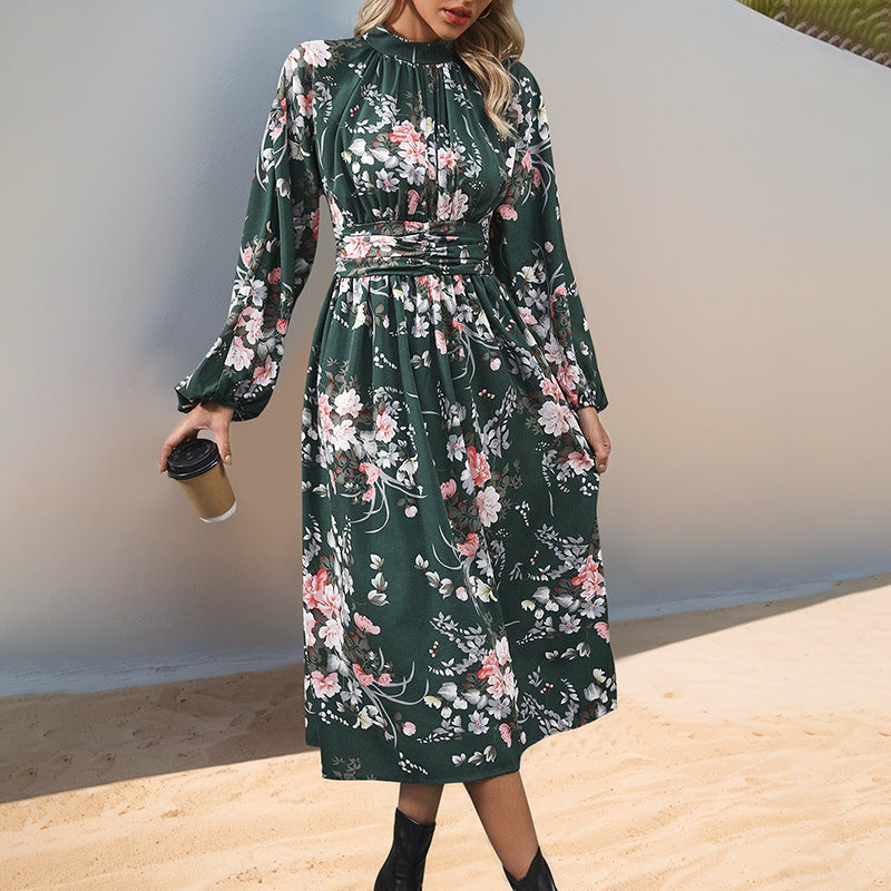 Dame Elegant Floral Midi Kjole med Puffærmer Stilla