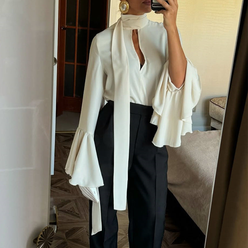 Dame elegant bluse med voluminøse ruffles ærmer Stilla