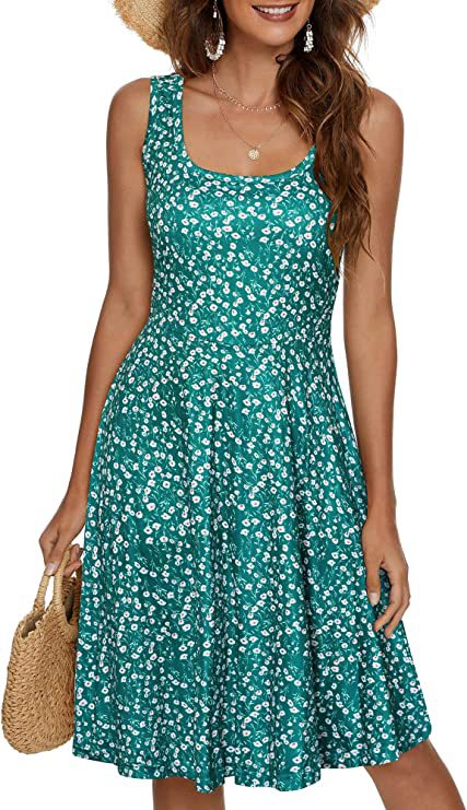 Dame A-formet kjole med blomstermønster og vidde skørt Stilla