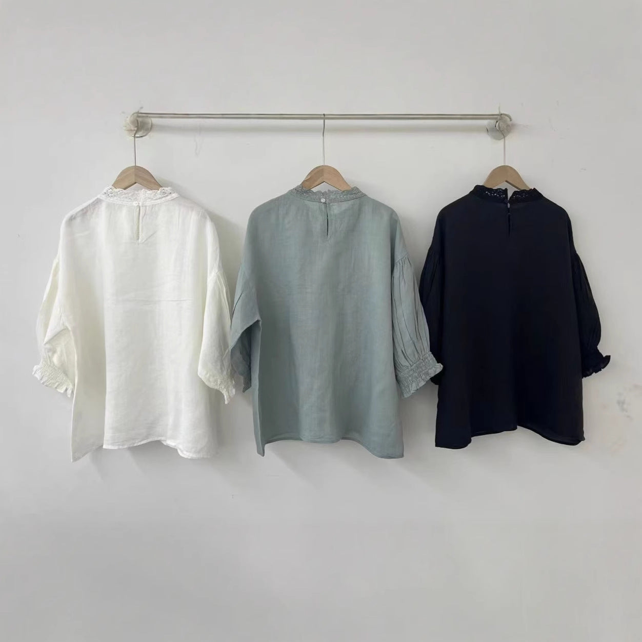 Dame Elegant Broderet Bluse med Rullekanter Stilla