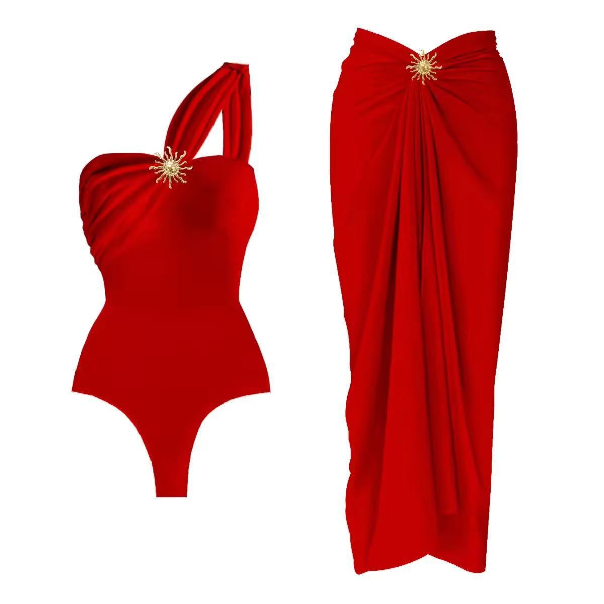 Dame jumpsuit badedragt med asymmetrisk strop og elegant omslagsskjørt Stilla