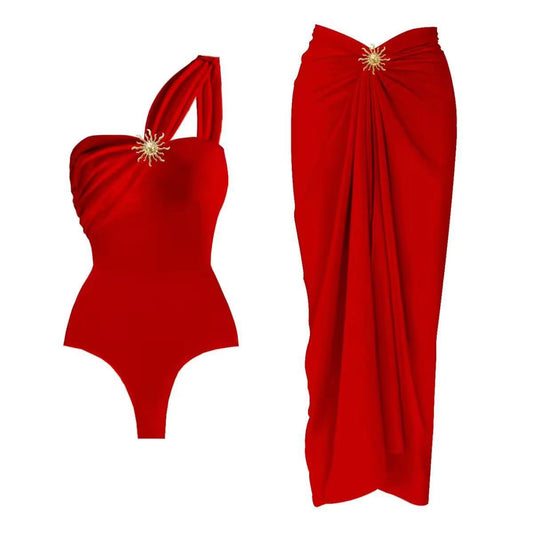 Dame jumpsuit badedragt med asymmetrisk strop og elegant omslagsskjørt Stilla
