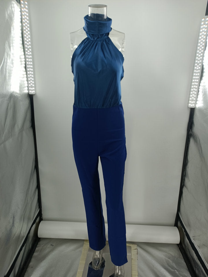 Stilla | Mode Uden Ærmer Halterneck Rygfri Ensfarvet Jumpsuit