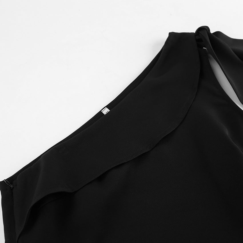 Dame Elegant asymmetrisk minikjole med skulderbånd og drapering Stilla