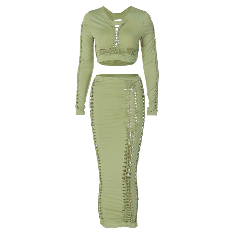 Dame Crop-Top og Maxi-Nederdel Sæt med Cut-Out-detaljer Stilla