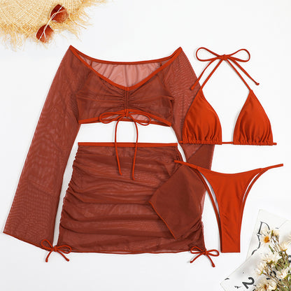 Damer To-delt Badetøjssæt med gennemsigtig Bluse og asymmetrisk Nederdel Stilla
