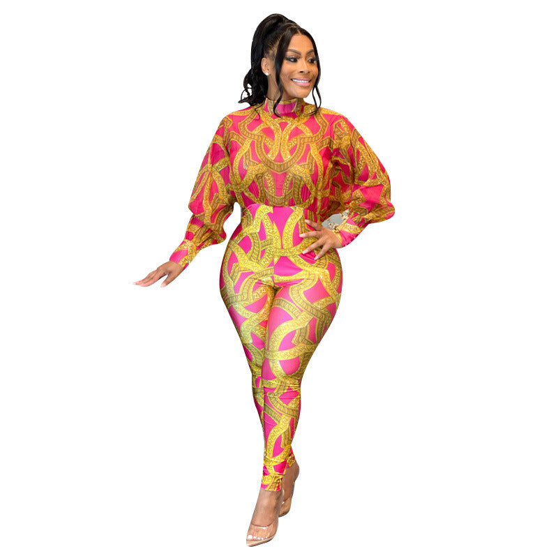 Dame Elegant Jumpsuit med trendy mønster og voluminøse ærmer Stilla