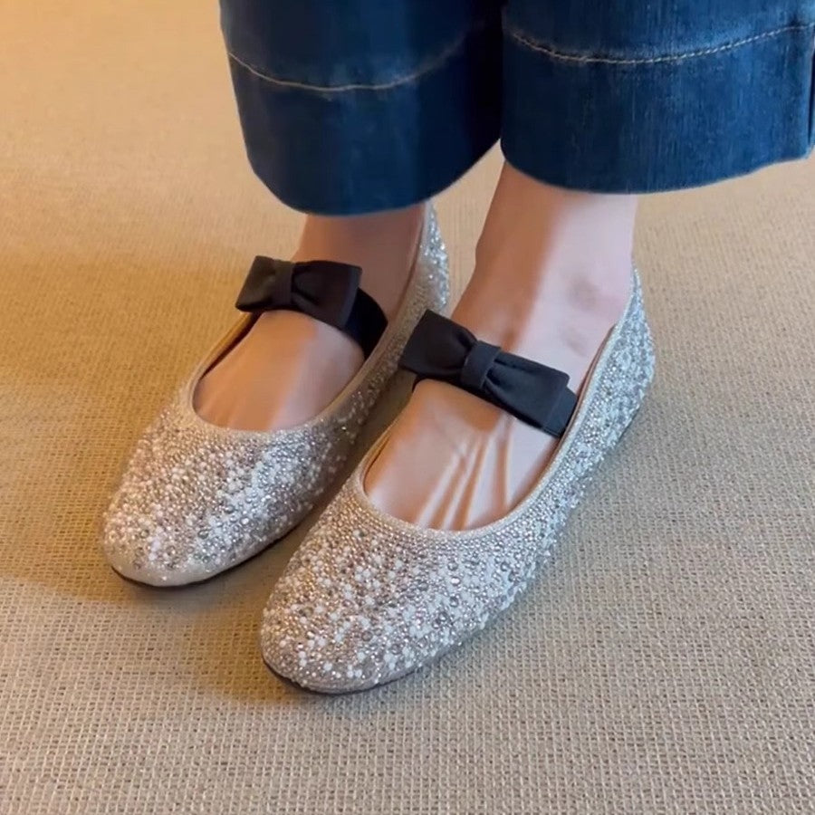 Dame dekorerede Mary Jane ballerinaer med sløjfedetalje Stilla