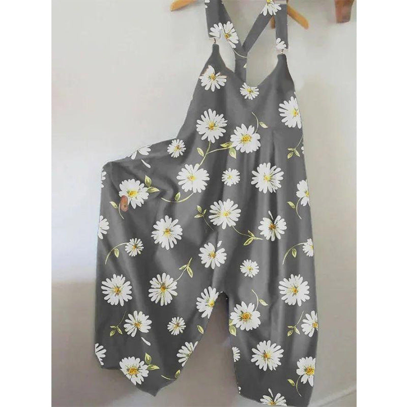 Dame Casual Jumpsuit med farverigt mønster og bredt skårne ben Stilla