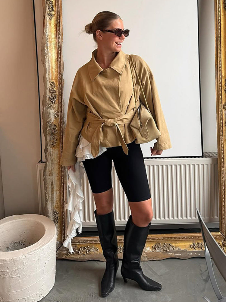 Dame afslappet oversized-jakke med talje-snøring Stilla