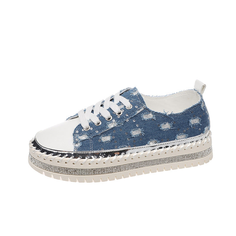 Dame mode sneakers med glitrende strass og tekstureret overdel Stilla