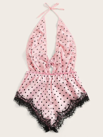 Dame Satin Halterneck Lingerie Bodysuit Stilla