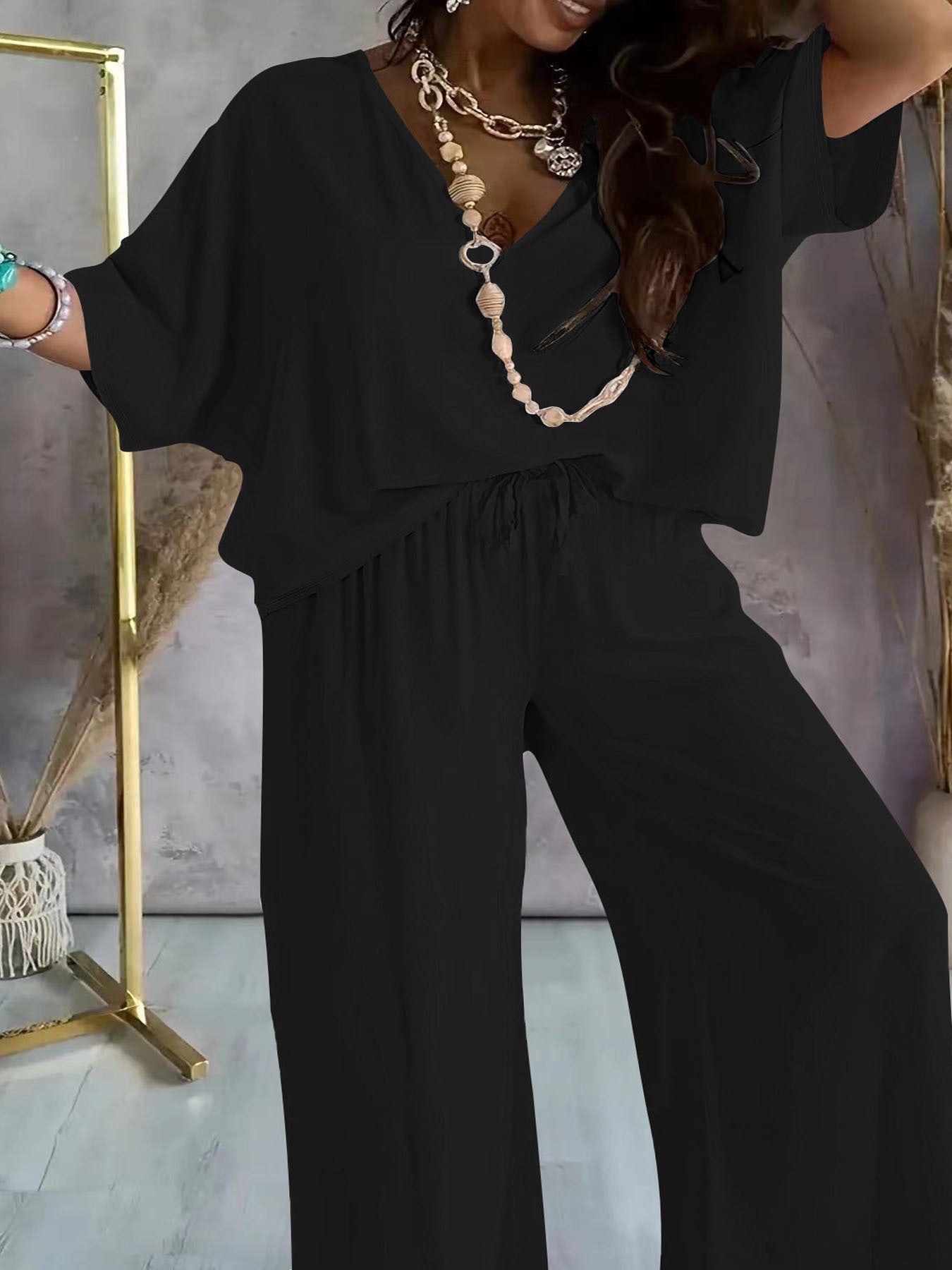 Dame Afslappet V-udskæring Jumpsuit Stilla