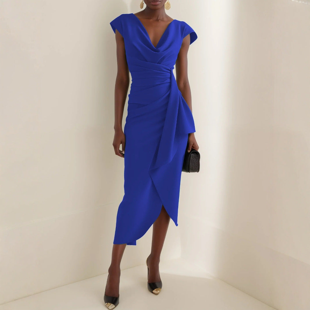 Dame Elegant Draperet Midi-Kjole Stilla