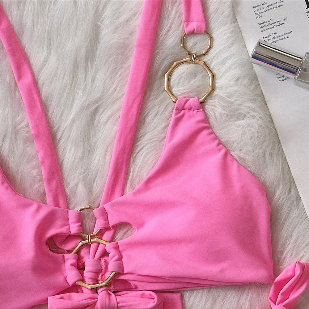 Dame Cut-Out Ring Detalje Bikini Sæt Stilla