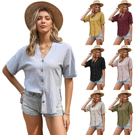 Dame afslappet kortærmet skjorte med knude Stilla