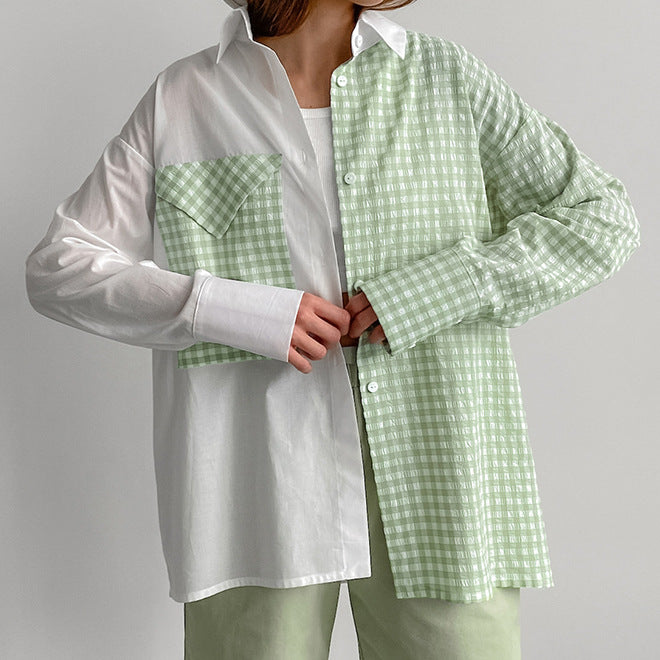 Dame Moderne Ternet Skjorte med Overdimensioneret Snit Stilla