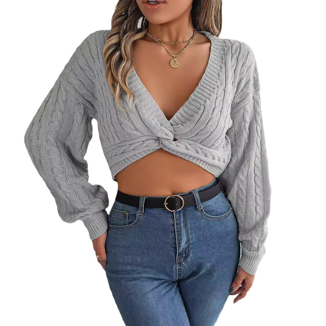 Dame Cropped Striktrøje med fletmønster og raffineret knude Stilla