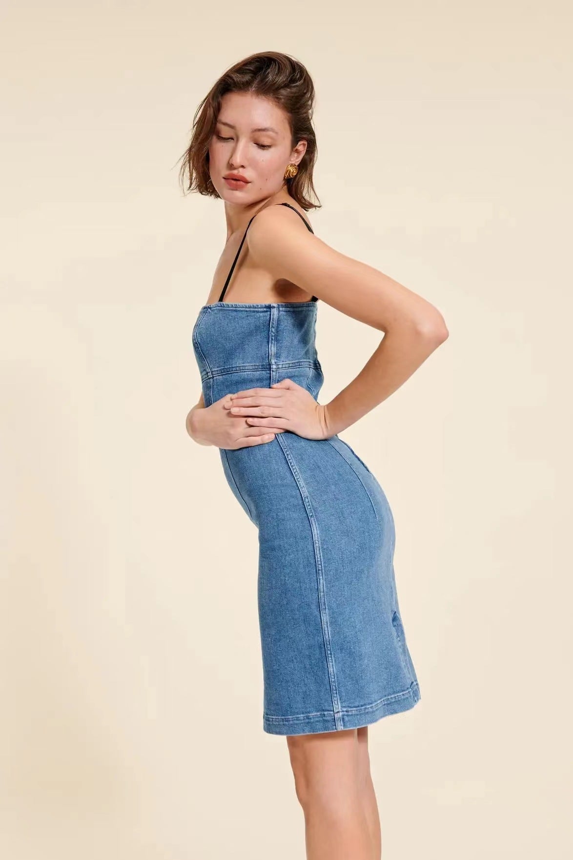 Dame Denim Kjole i figursyet snit med spaghetti-stropper Stilla