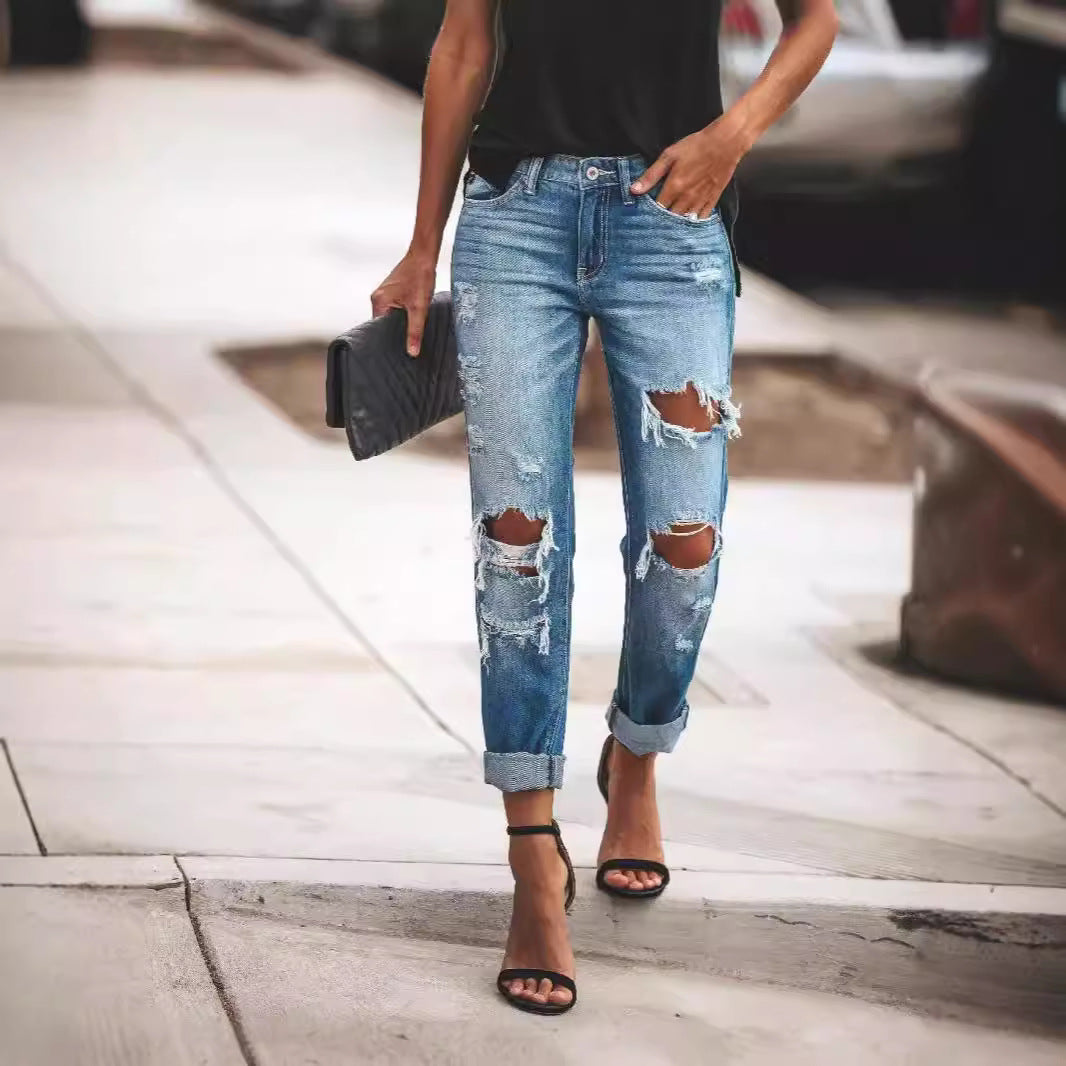 Dame Destroyed Mom-Jeans med afslappet snit Stilla