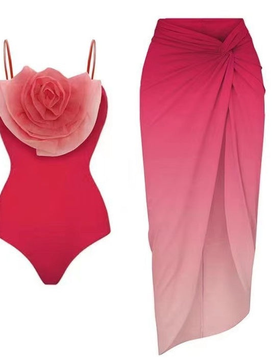 Dame elegant badedragt med blomsterdetalje og matchende omslags nederdel Stilla