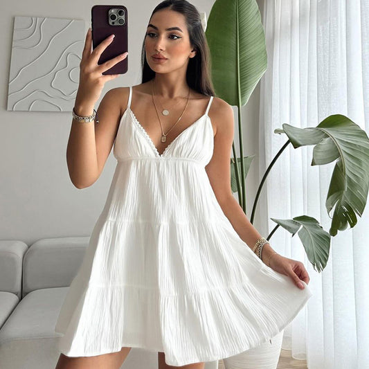 Dame afslappet sommerkjole med luftig A-linje og justerbare spaghetti-stropper Stilla