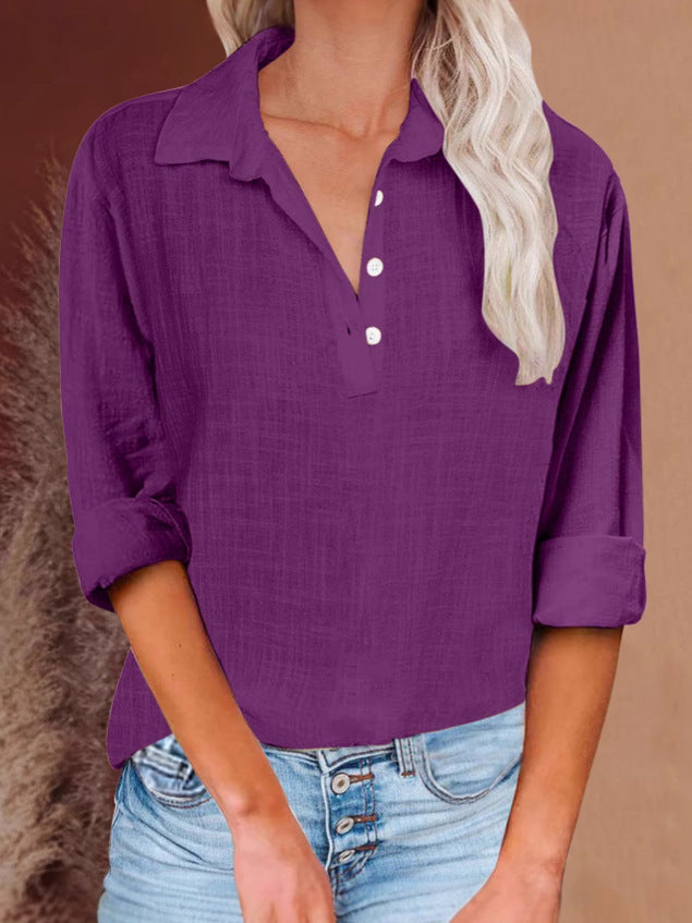 Dame afslappet skjorte med knaplukning og opsmøgede ærmer Stilla