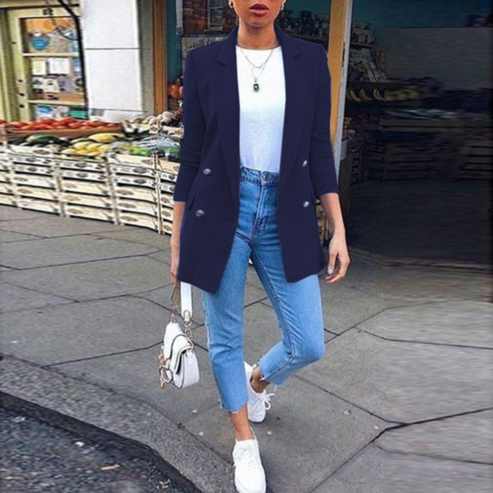 Dame Elegant Blazer med dobbelt knaplukning Stilla