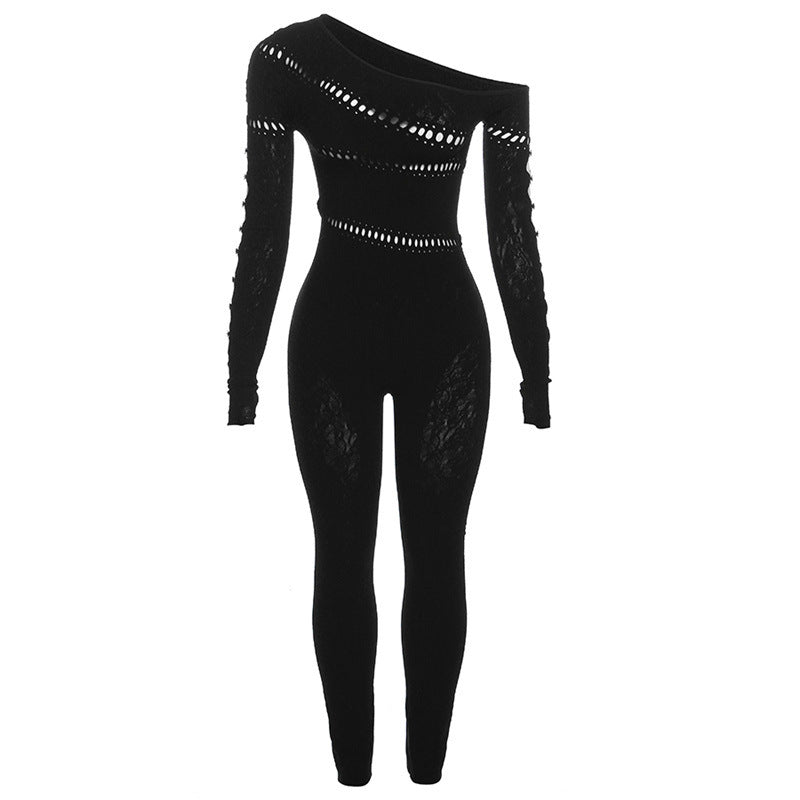 Dame Elegant Jumpsuit med asymmetrisk udskæring og spidsindsatser Stilla