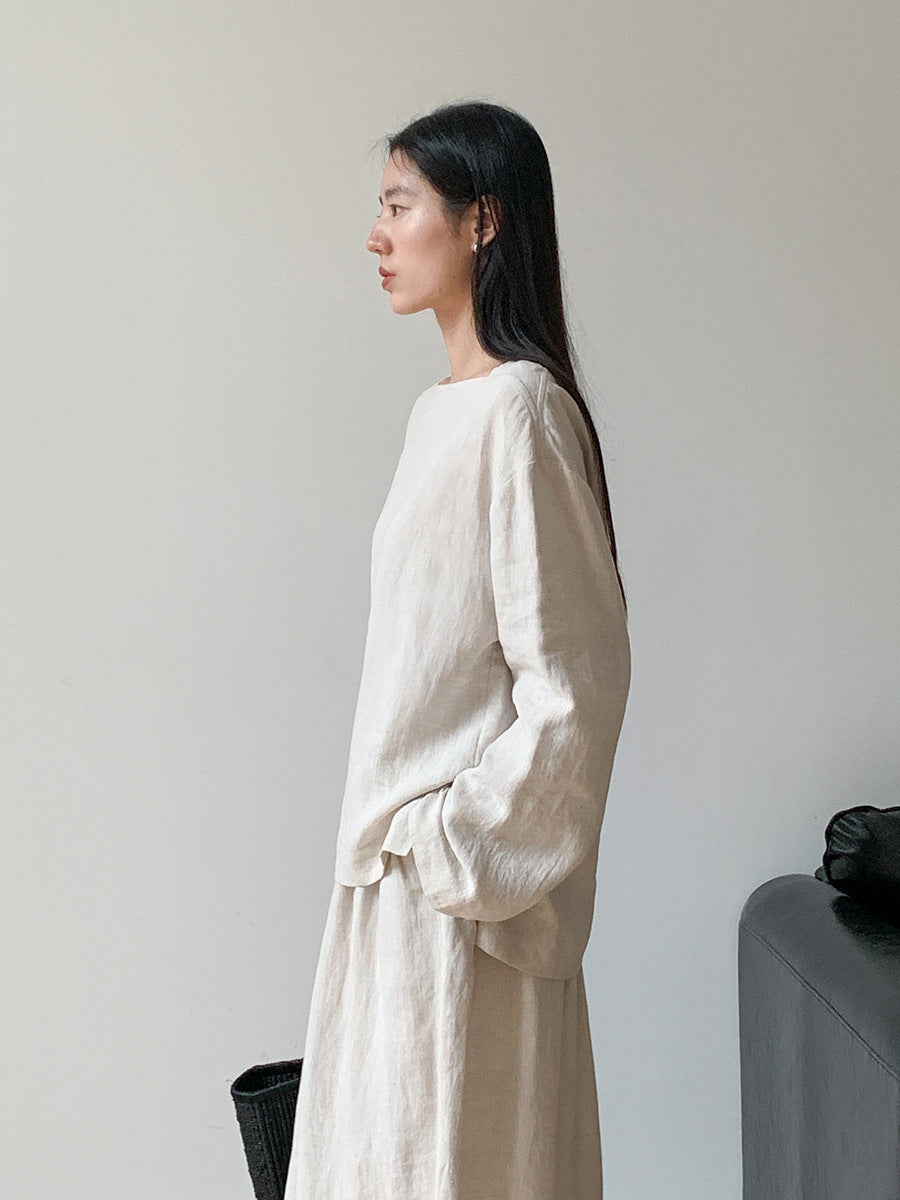 Dame afslappet longsleeve-top med dybt udskåret halsudskæring og fleksibel pasform Stilla