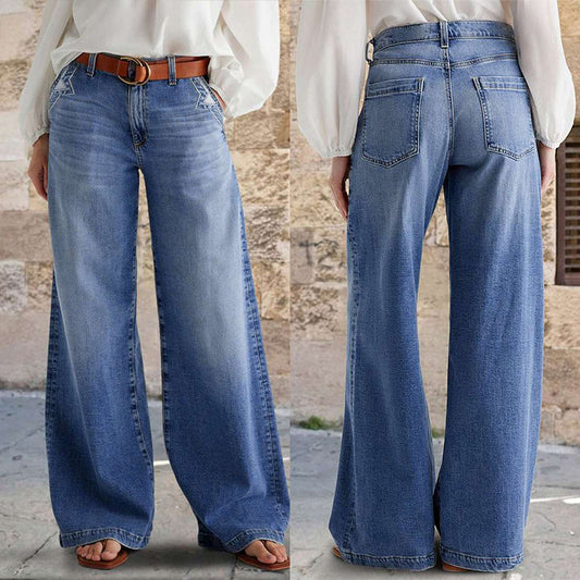 Dame vidde jeans med høj talje og klassisk design Stilla