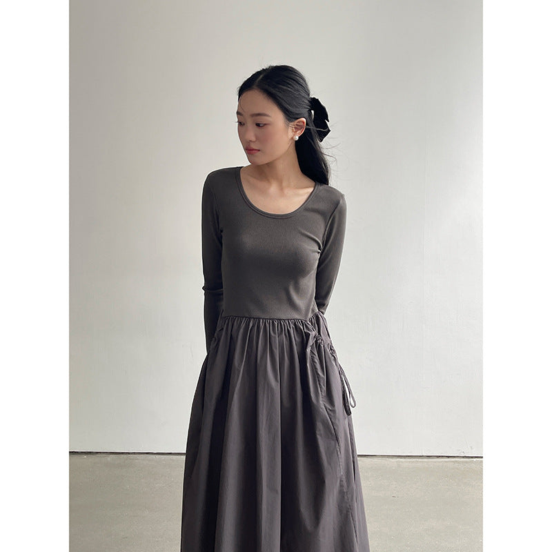 Dame afslappet maxikjole med rundudskæring og sidelærred Stilla