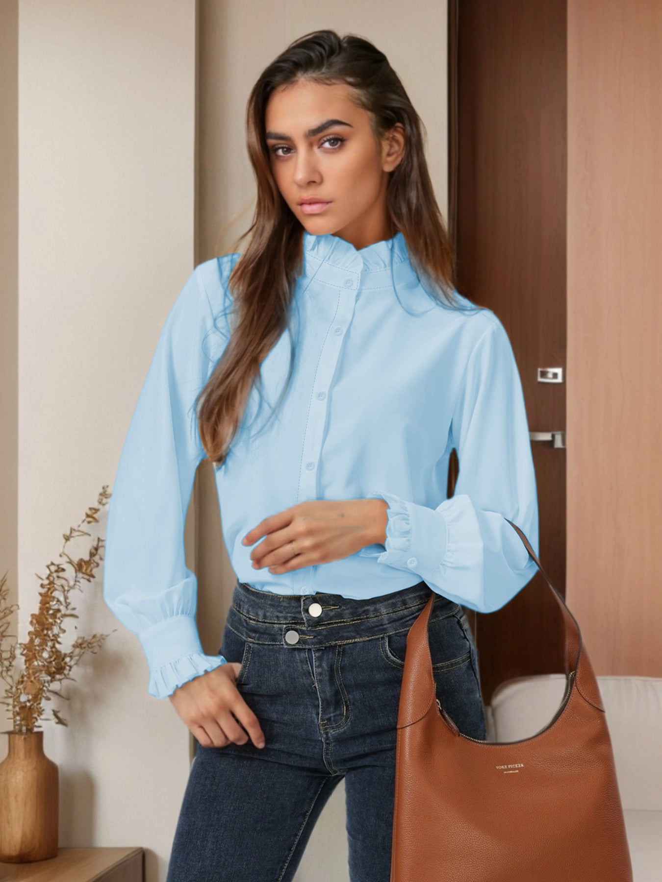 Dame elegant bluse med flæser Stilla