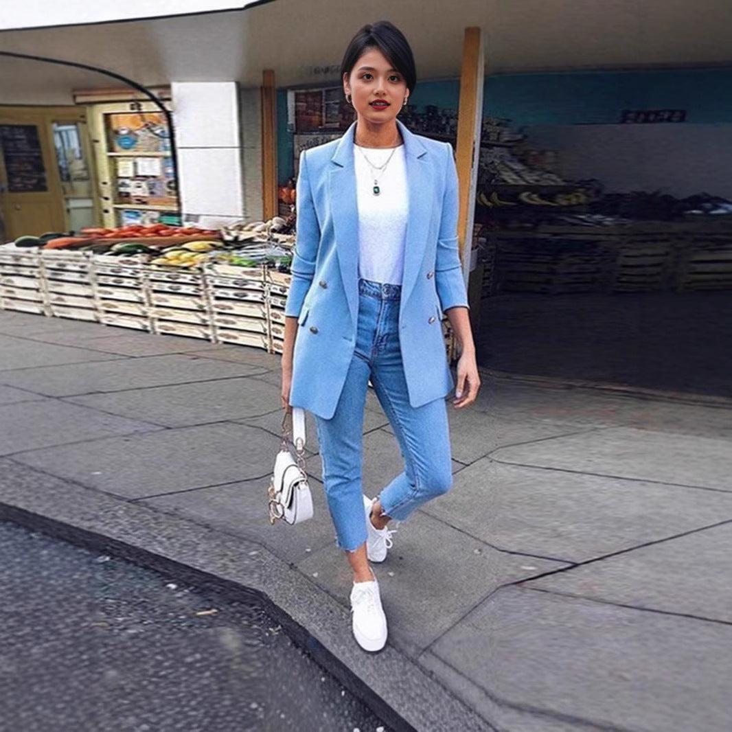 Dame Elegant Blazer med dobbelt knaplukning Stilla