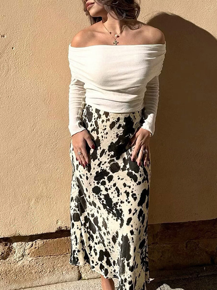 Dame A-linje nederdel med stilfuld dyreprint Stilla