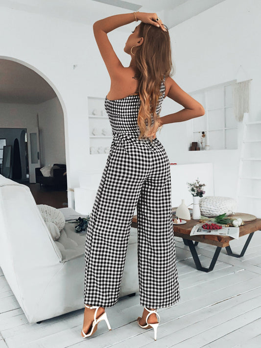 Stilla | Mode Ærmeløs Off Shoulder Trykt Bred Ben Jumpsuit
