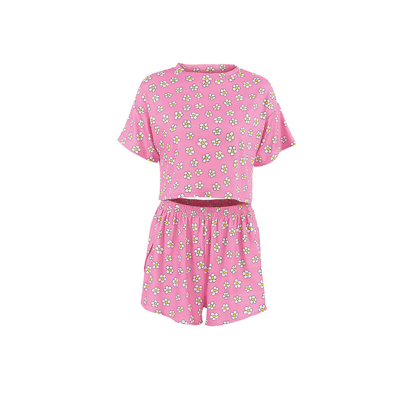 Dame afslappet lounge-sæt med blomster mønster og cropped top Stilla