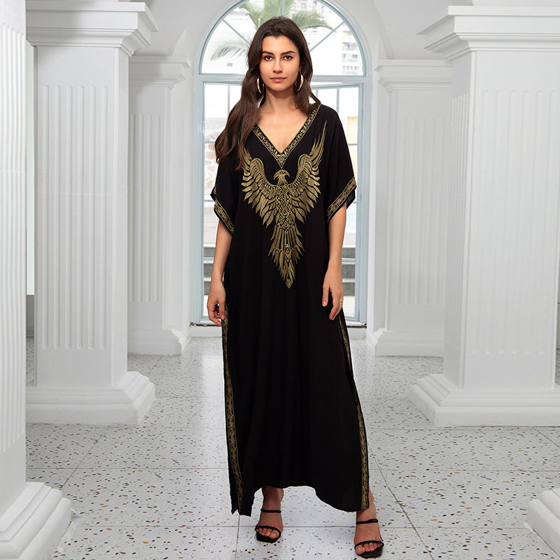 Dame elegant Kaftan med kunstnerisk ørnedesign Stilla