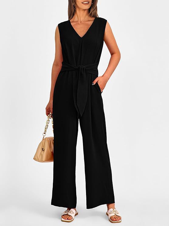 Dame Jumpsuit med elegant V-halsudskæring og bælte Stilla