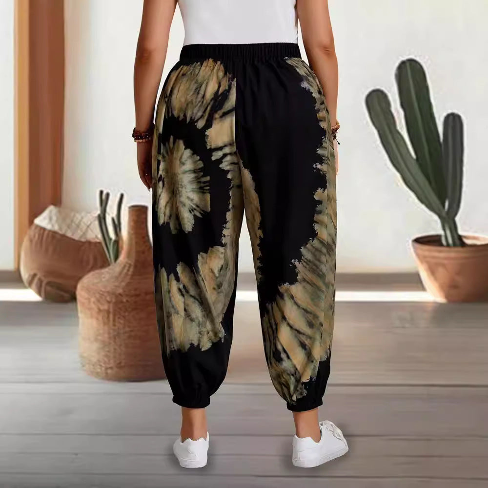 Dame afslappede tapered bukser med elastisk talje og moderne batikdesign Stilla