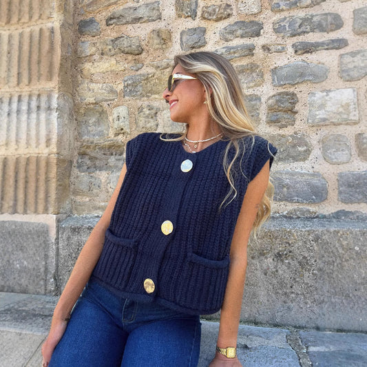 Dame strik-vest med elegant mønster og afslappet skæring Stilla