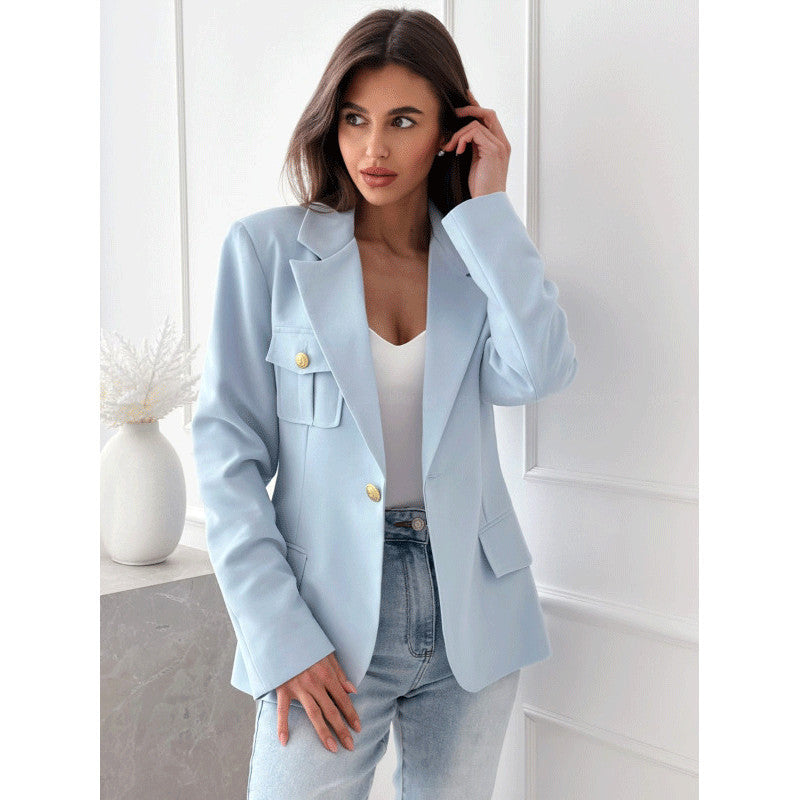 Dame elegant blazer med dobbelt syede lommer og gyldne knapper Stilla