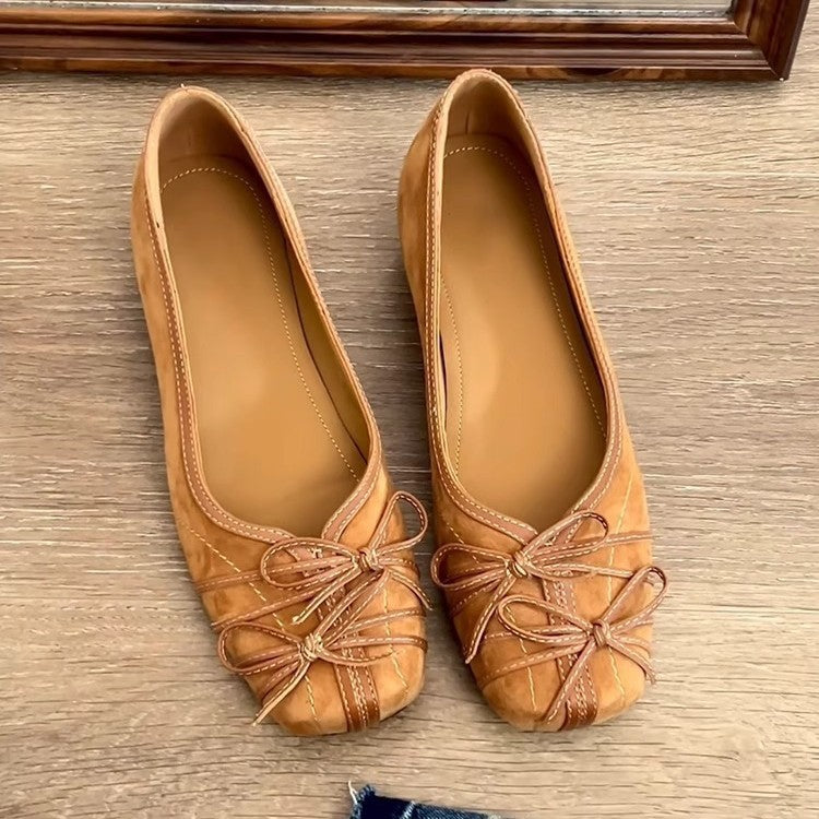 Dame Elegant Bue-Detail Læder Ballerinas Stilla