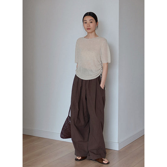 Dame afslappet kortærmet top med raffineret rynkeelement Stilla